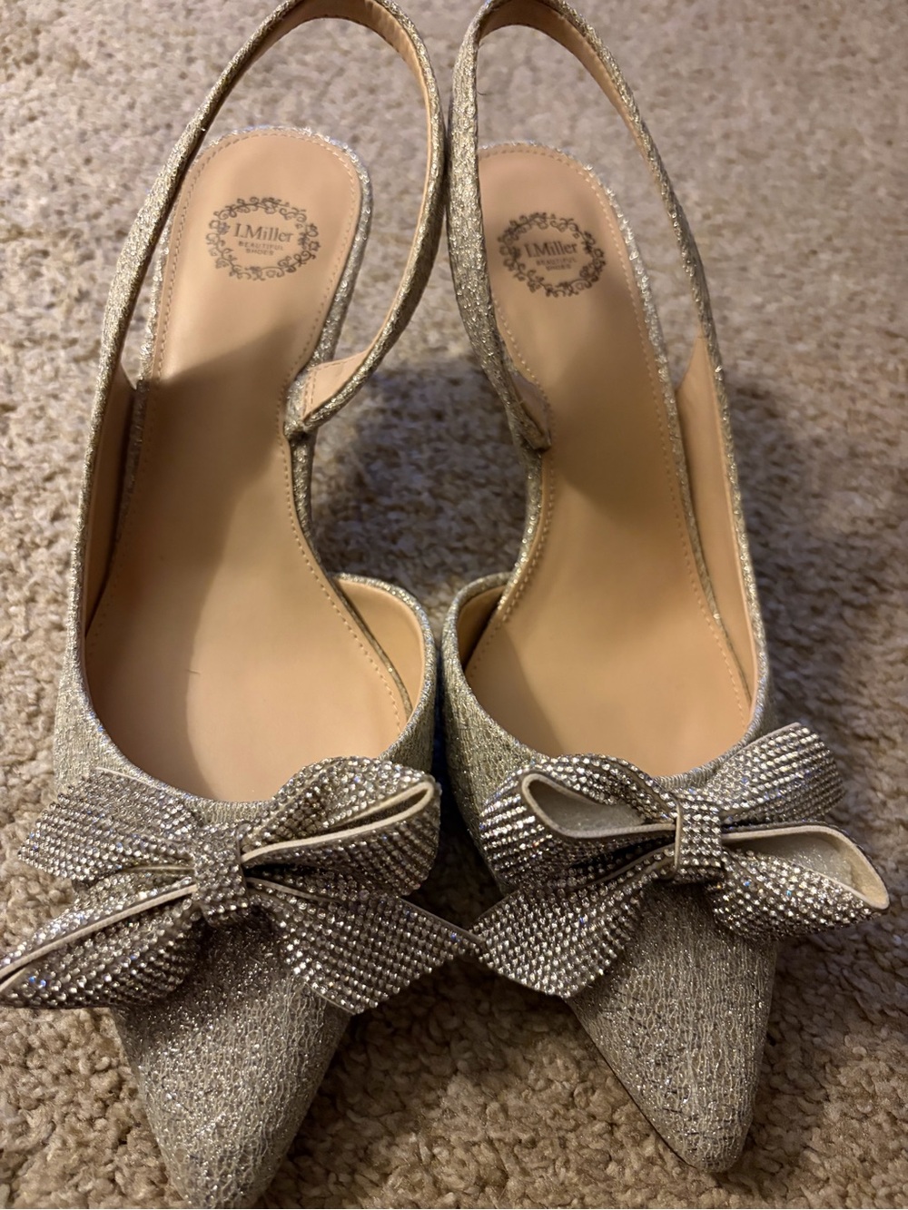 JCPenny Gold Glitter Pointed-Toe Slingback Pumps with Rhinestone Bow